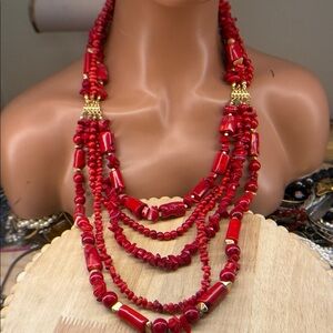 Rare Coral And Gold Bead Statement Necklace